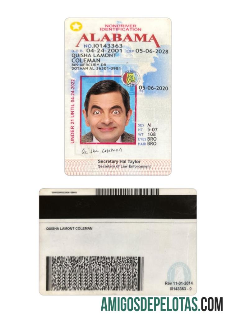 USA Alabama Under 21 ID Card amostra